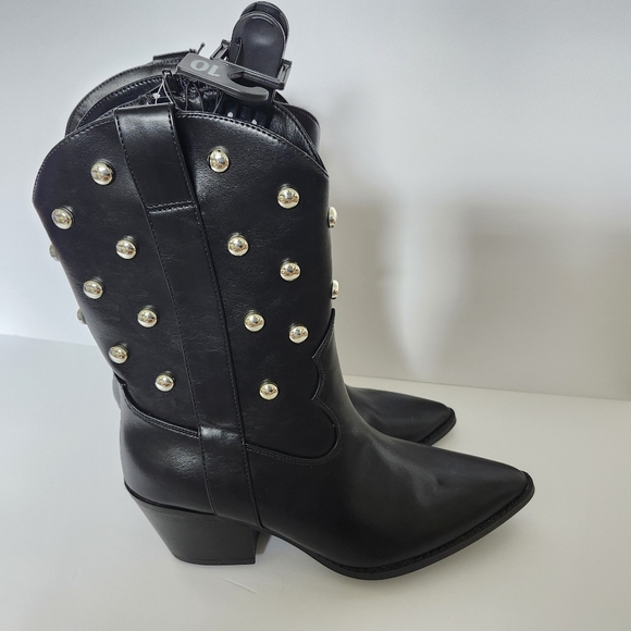 NEW Time & Tru Black Studded Cowboy Boots Womens 9 10 - Picture 3 of 12